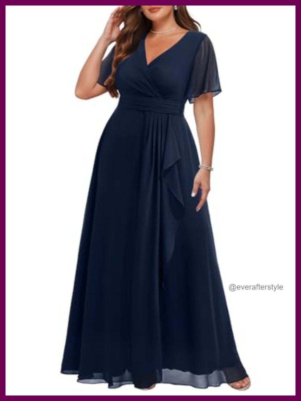 Plus Size Formal Dress Chiffon V Neck Ruffle Long Women